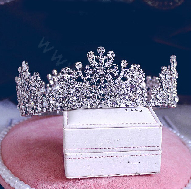 Luxurious European Style Large Round Crystal Princess Tiaras Wedding Bridal Hair Rhinestone Crown