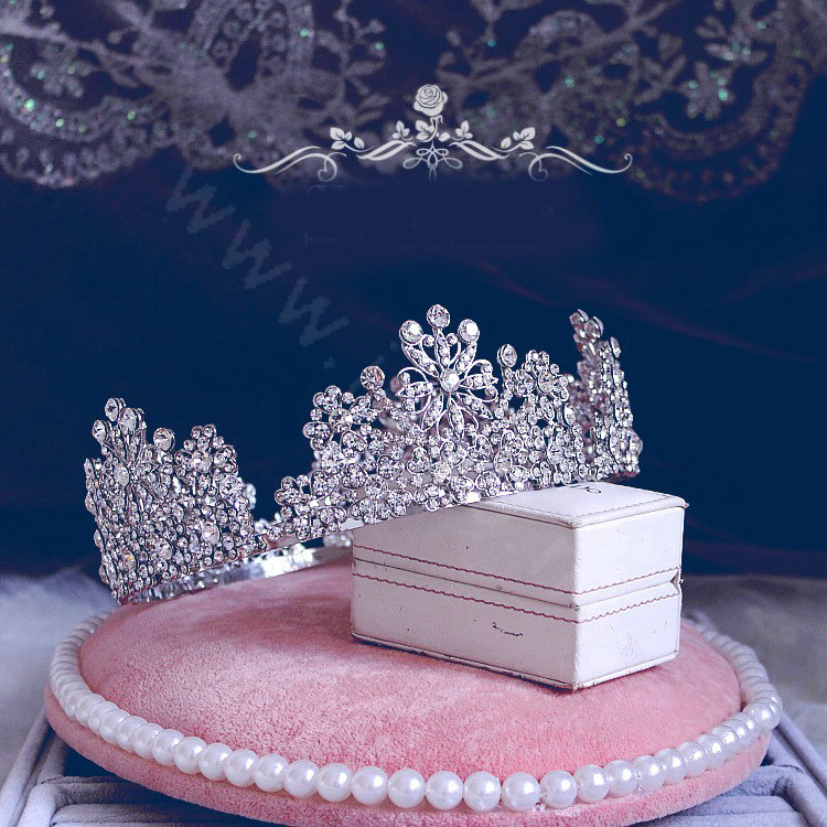 Luxurious European Style Large Round Crystal Princess Tiaras Wedding Bridal Hair Rhinestone Crown