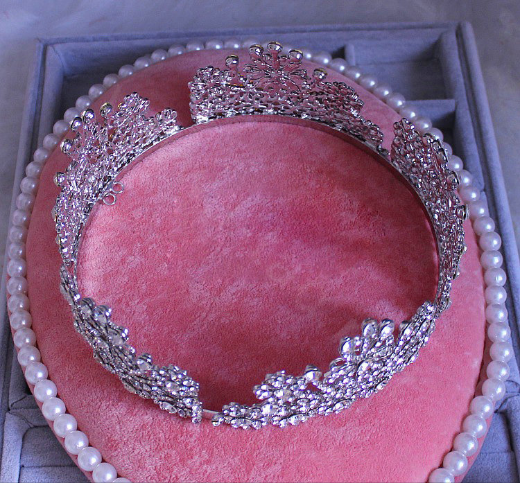 Luxurious European Style Large Round Crystal Princess Tiaras Wedding Bridal Hair Rhinestone Crown