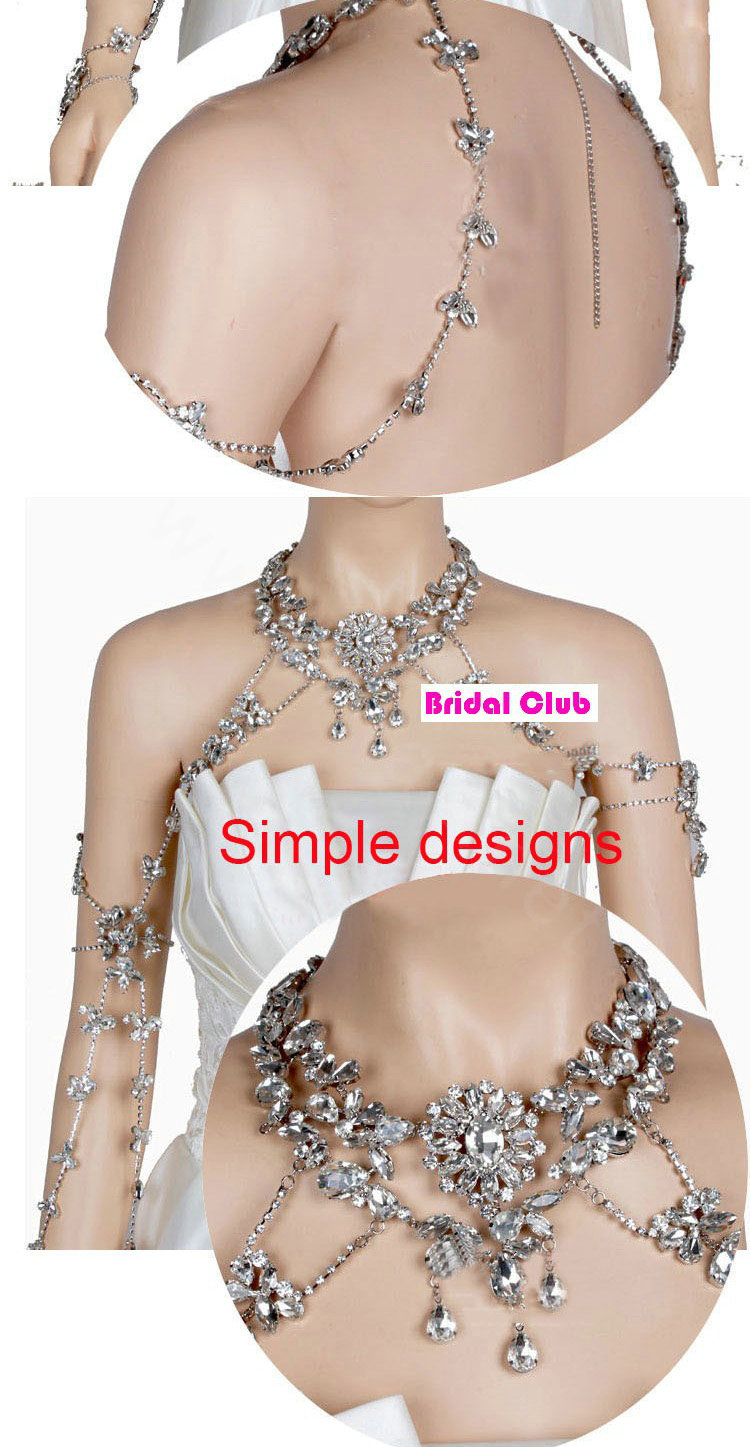 Luxury Banquet Flower Crystal Bridal Necklace Rhinestone Shoulder Strap Body Chain Wedding Jewelry
