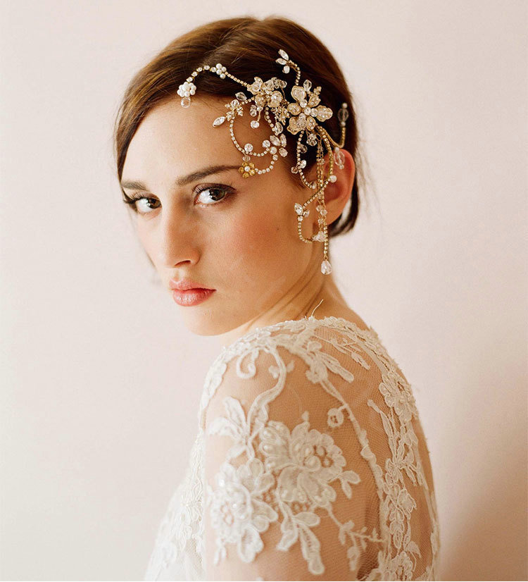 Luxury Bridal Wedding Alloy Flower Crystal Beads Tassel Bride Pearl Headband Hair Comb Accessories