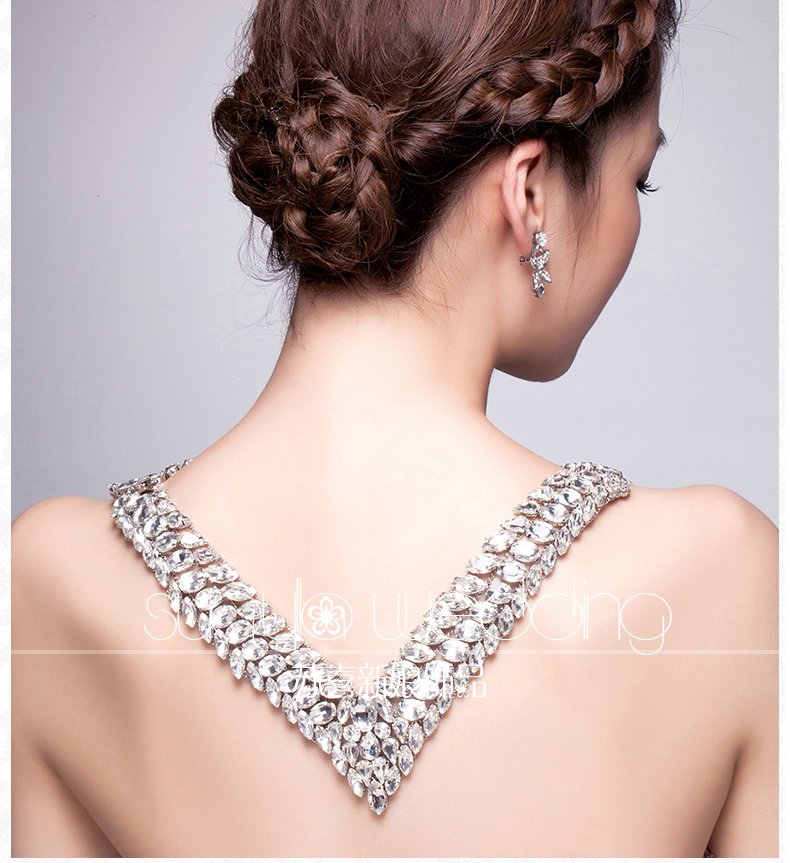 Luxury Bride Wedding Crystal Long Tassel Rhinestone Bridal Shoulder Chain Necklace Jewelry