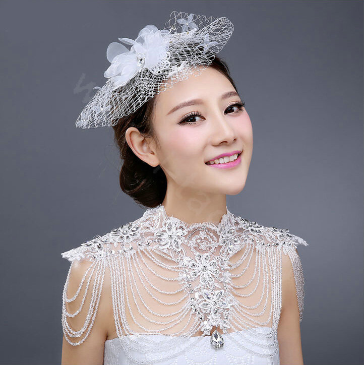 Luxury Bride Wedding Rhinestone Lace Flower Crystal Beads Tassel Bridal Choker Shoulder Chain Jewelry