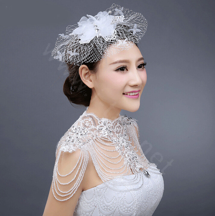 Luxury Bride Wedding Rhinestone Lace Flower Crystal Beads Tassel Bridal Choker Shoulder Chain Jewelry
