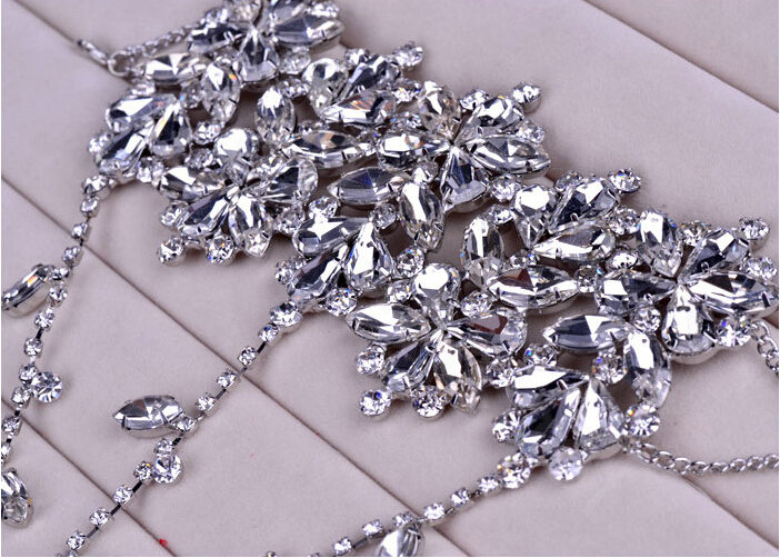 Luxury Rhinestone Flower Bridal Wrap Bracelet Wedding Stage Dress Crystal Bangle Chain Jewelry