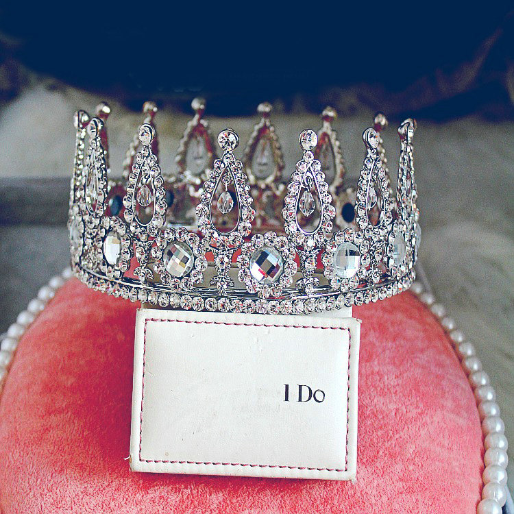 Luxury Vintage Large Size Round Full Circle 18 K White Gold Plated Bridal Wedding Tiaras & Crowns