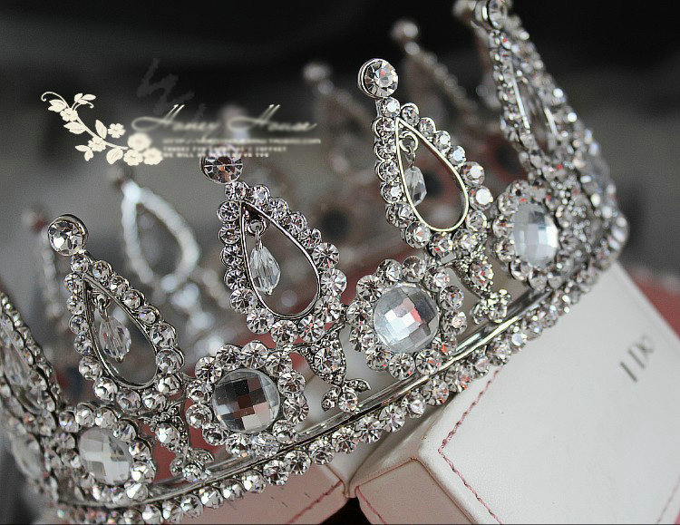 Luxury Vintage Large Size Round Full Circle 18 K White Gold Plated Bridal Wedding Tiaras & Crowns
