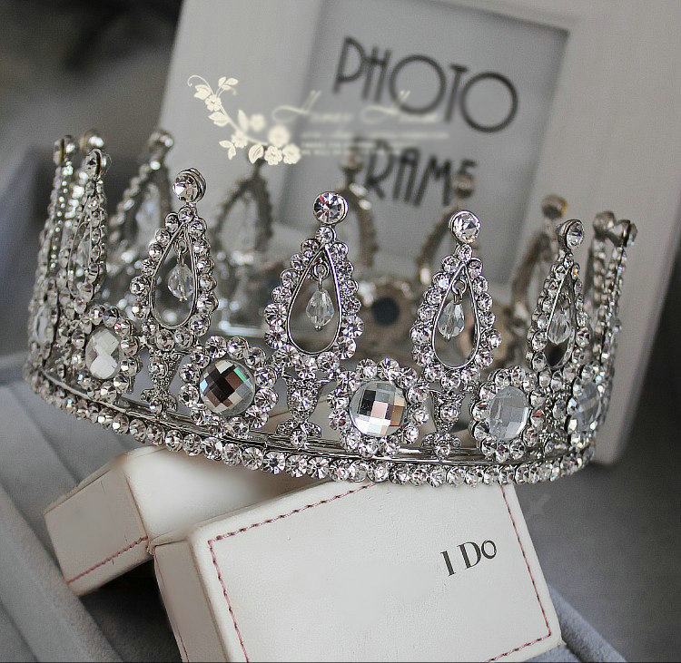 Luxury Vintage Large Size Round Full Circle 18 K White Gold Plated Bridal Wedding Tiaras & Crowns