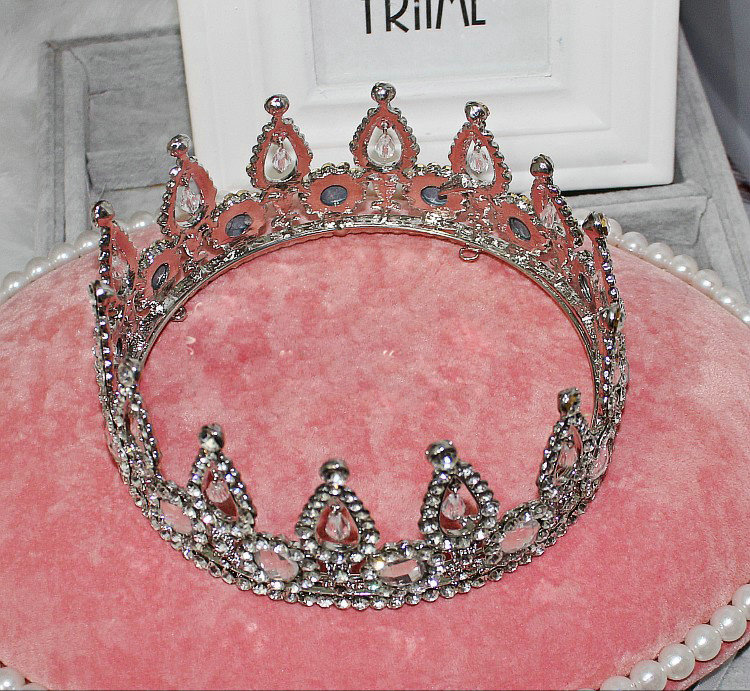Luxury Vintage Large Size Round Full Circle 18 K White Gold Plated Bridal Wedding Tiaras & Crowns