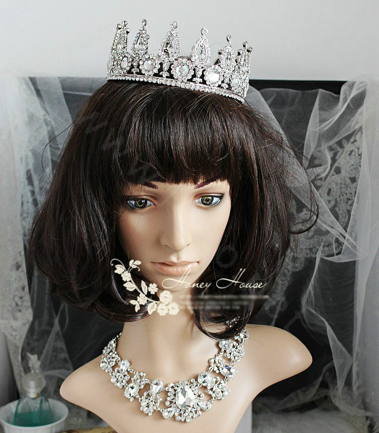 Luxury Vintage Large Size Round Full Circle 18 K White Gold Plated Bridal Wedding Tiaras & Crowns