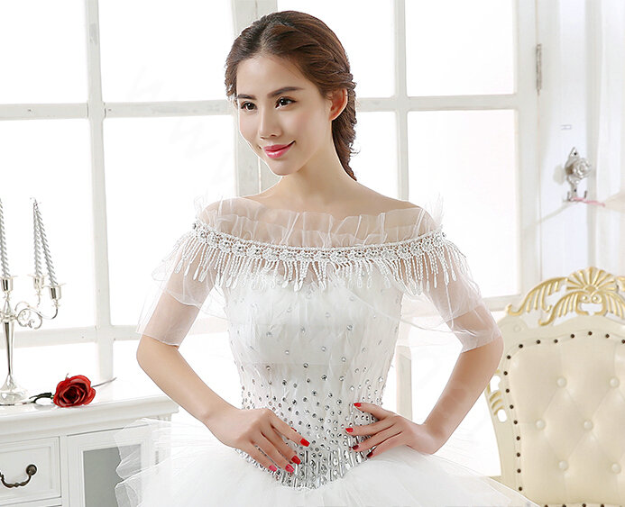 New Arrival Bride Elegant Lace Shawl Wedding Rhinestone Tassel Bridal Shoulder Chain Jewelry