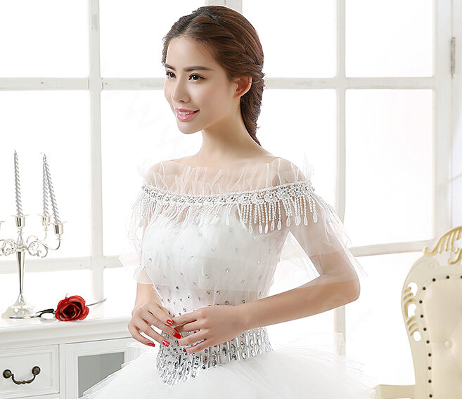 New Arrival Bride Elegant Lace Shawl Wedding Rhinestone Tassel Bridal Shoulder Chain Jewelry