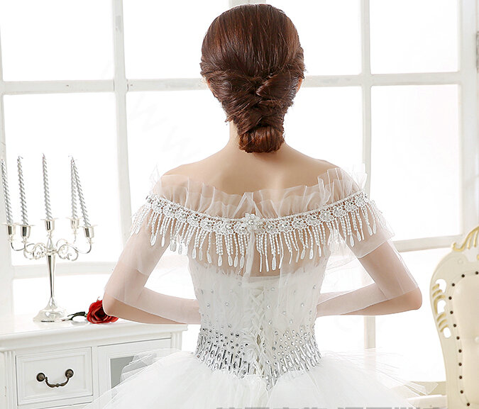 New Arrival Bride Elegant Lace Shawl Wedding Rhinestone Tassel Bridal Shoulder Chain Jewelry