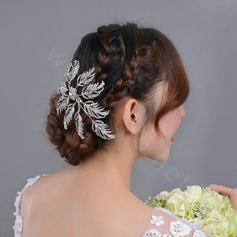 New Arrival Large Leaf Clear Crystal European Style Bridal Hair Combs Hairpin Wedding Hair Accessories