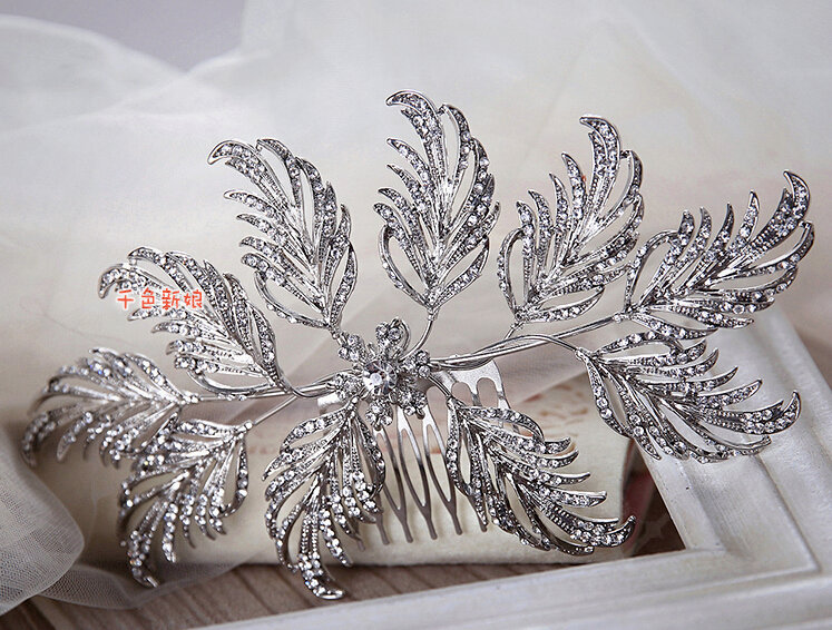 New Arrival Large Leaf Clear Crystal European Style Bridal Hair Combs Hairpin Wedding Hair Accessories