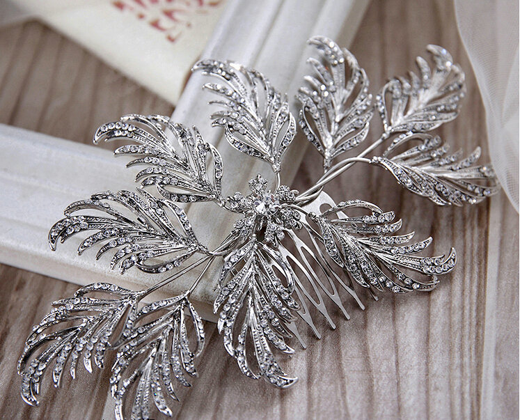 New Arrival Large Leaf Clear Crystal European Style Bridal Hair Combs Hairpin Wedding Hair Accessories