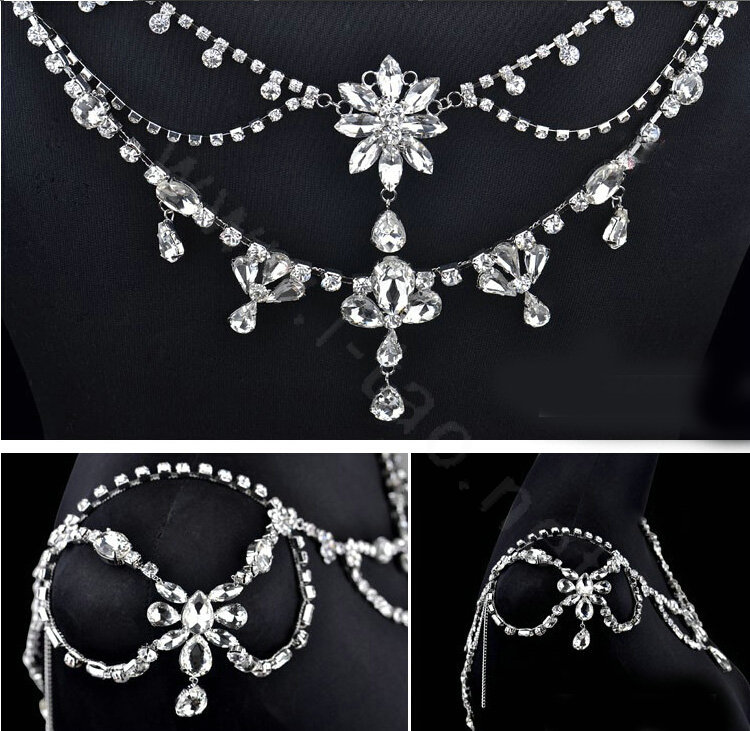 New Fashion Bride Body Chain Rhinestone Crystal Wedding Bridal Shoulder Chain Necklace Accessories