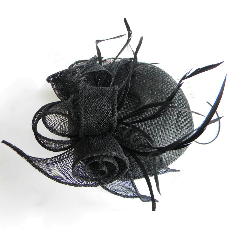 New Fashion British Black Flax Yarn Bridal Flower Feathers Fascinator Wedding Dress Prom Hat