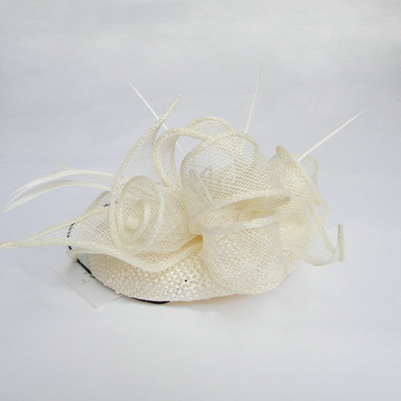 New Fashion British White Flax Yarn Bridal Flower Feathers Fascinator Wedding Dress Prom Hat