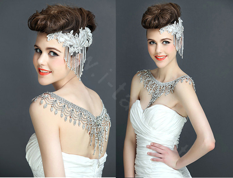 New Luxury Wedding Bride Crystal Bridal Chain Princess Platform Prom V Shoulder Necklace Jewelry
