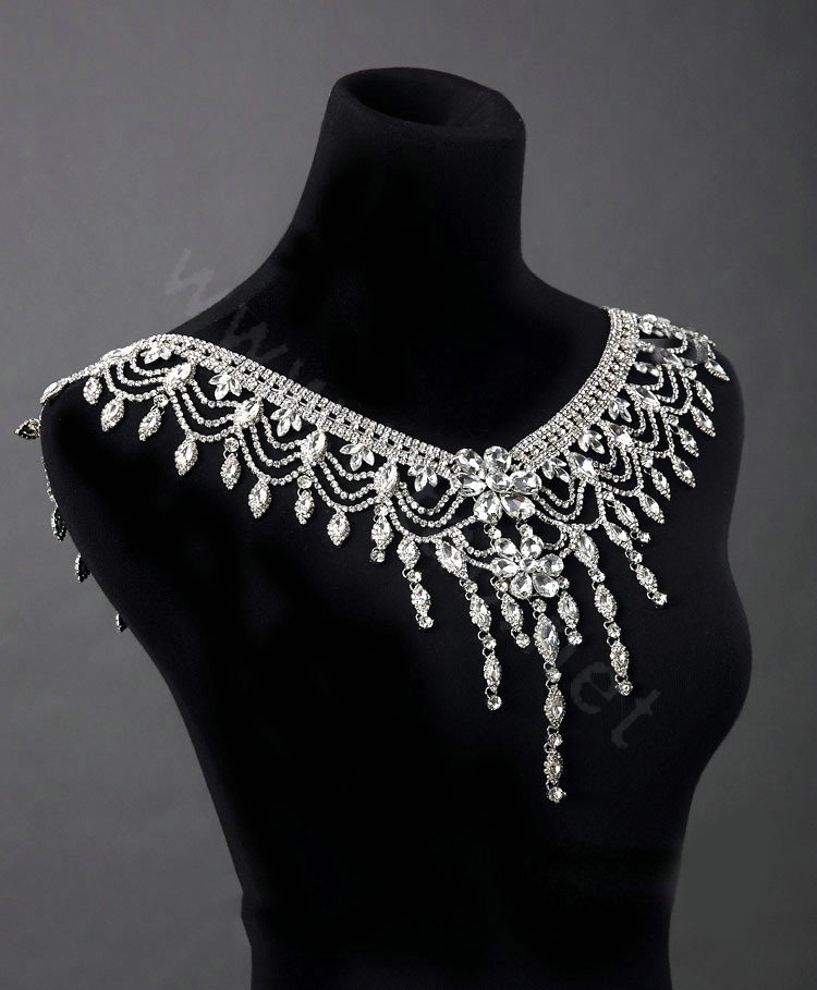 New Luxury Wedding Bride Crystal Bridal Chain Princess Platform Prom V Shoulder Necklace Jewelry