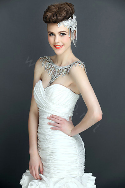 New Luxury Wedding Bride Crystal Bridal Chain Princess Platform Prom V Shoulder Necklace Jewelry