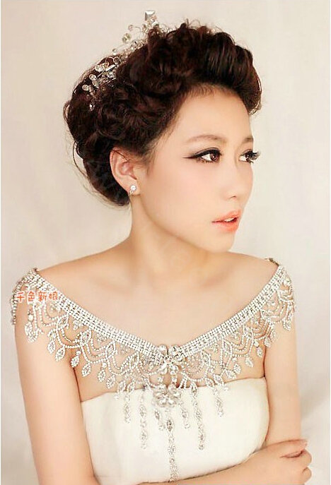 New Luxury Wedding Bride Crystal Bridal Chain Princess Platform Prom V Shoulder Necklace Jewelry