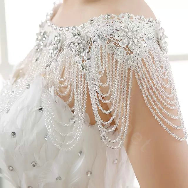 New Luxury Wedding Lace Flower Crystal Multi Layers Rhinestone Beads Tassel Bridal Shoulder Chain Strap jewelry