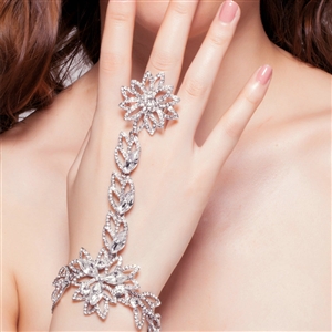 New Women Big Flower Rhinestones Alloy Fashion Bridal Wedding Wrap Bracelet Bangle Hand Chains Jewelry