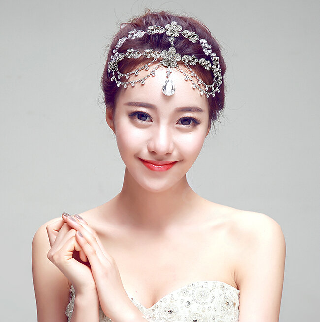 Newest Bohemia Style Flower Rhinestone Pendent Tassel Frontlet Bridal Headpiece Wedding Hair Accessories