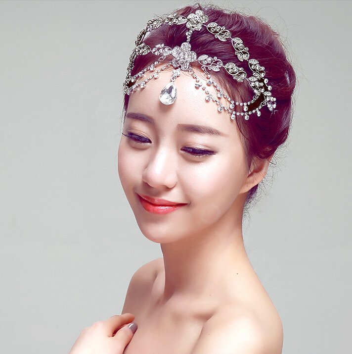 Newest Bohemia Style Flower Rhinestone Pendent Tassel Frontlet Bridal Headpiece Wedding Hair Accessories