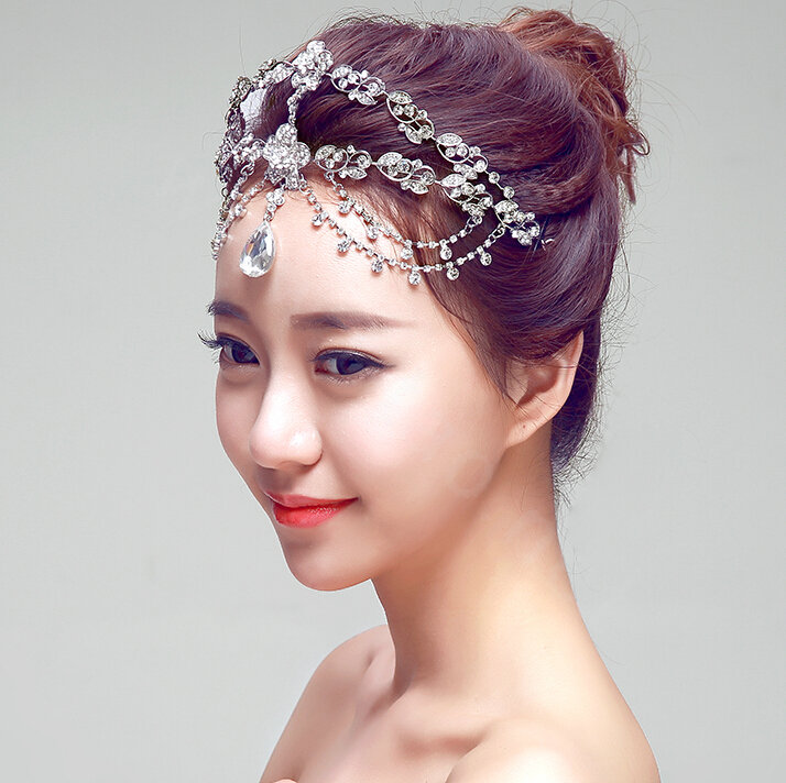 Newest Bohemia Style Flower Rhinestone Pendent Tassel Frontlet Bridal Headpiece Wedding Hair Accessories