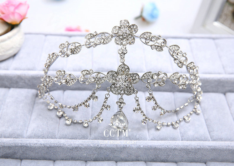 Newest Bohemia Style Flower Rhinestone Pendent Tassel Frontlet Bridal Headpiece Wedding Hair Accessories