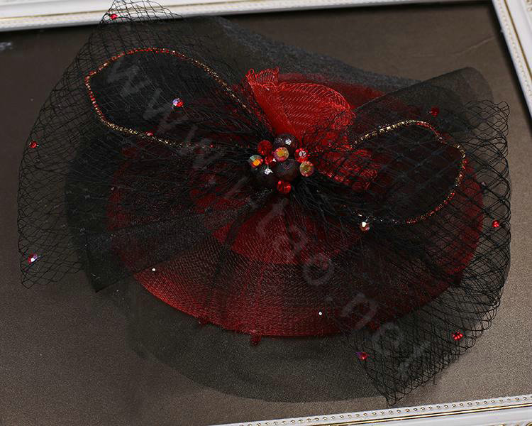 Newest Queen Red Crystal Gauze Bridal Fascinator Hair Accessories Wedding Dress Prom Hat