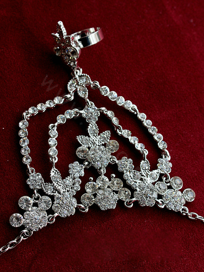 Newest Rhinestone Flower Bridal Wrap Bracelet Wedding Show Dress Crystal Bangle Chain Jewelry