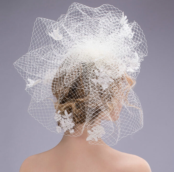 Over Size Pearl Crystal Gauze Bridal Fascinator Headwear Bride Wedding Dress Prom Face Veils Hair Accessories