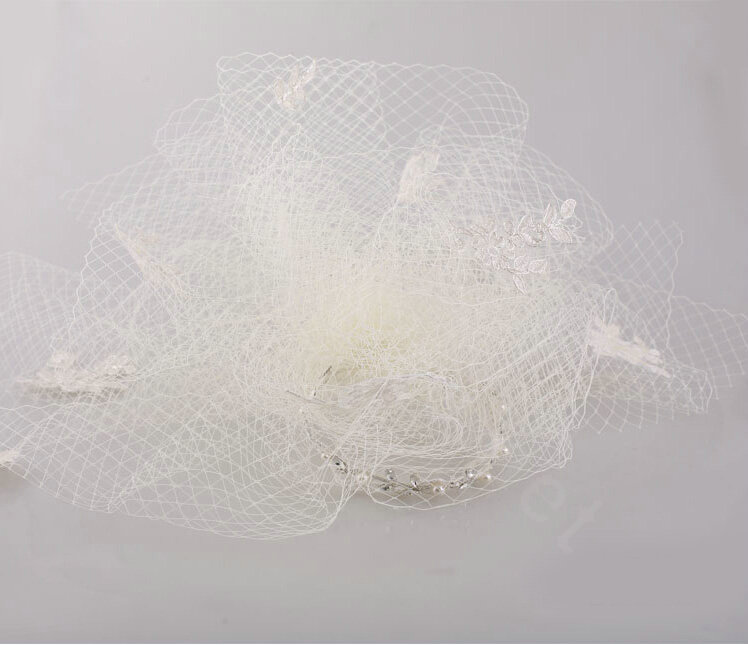 Over Size Pearl Crystal Gauze Bridal Fascinator Headwear Bride Wedding Dress Prom Face Veils Hair Accessories