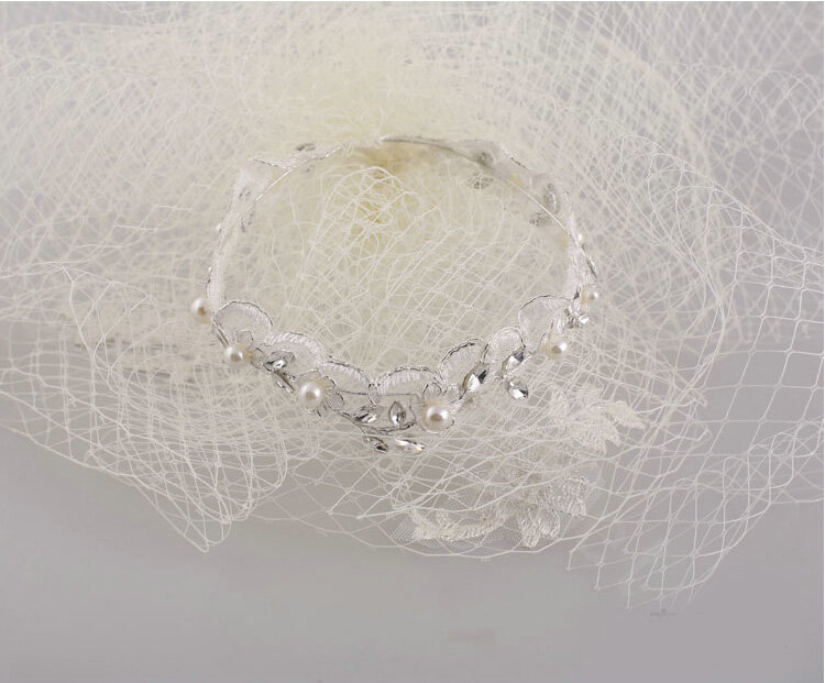 Over Size Pearl Crystal Gauze Bridal Fascinator Headwear Bride Wedding Dress Prom Face Veils Hair Accessories