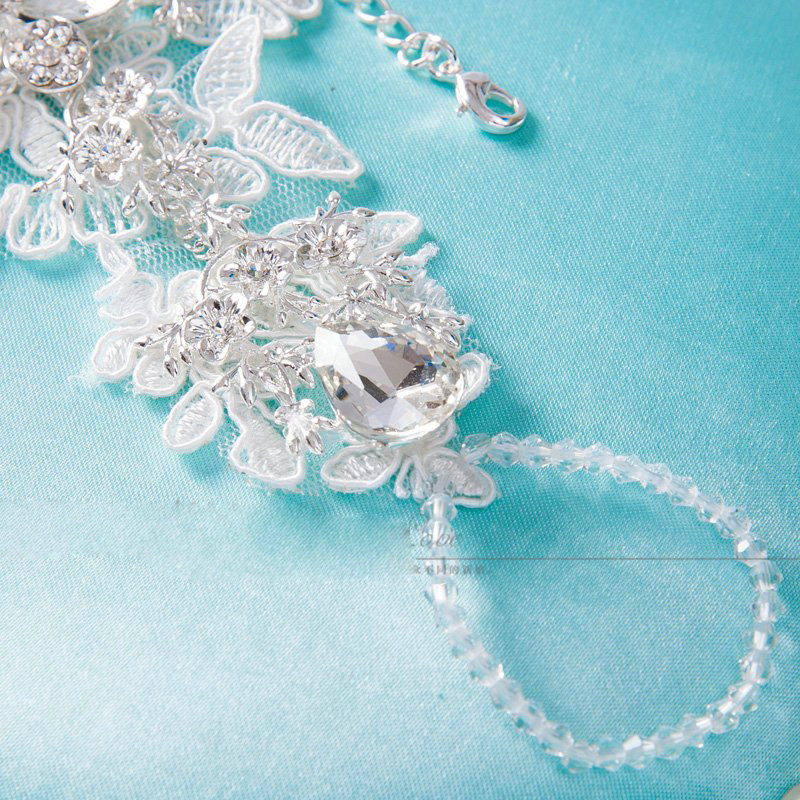 Popular Lace Flower Rhinestone Bridal Wristlet Wedding Show Dress Crystal Bracelet Chain Accessories