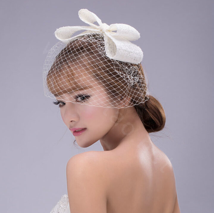 Princess Bowknot Gauze Bridal Fascinator Hair Clip Accessories Bride Wedding Dress Prom Face Veils