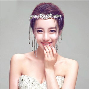 Princess Butterfly Rhinestone Long Tassel Frontlet Bridal Crown Wedding Hair Headpiece Accessories