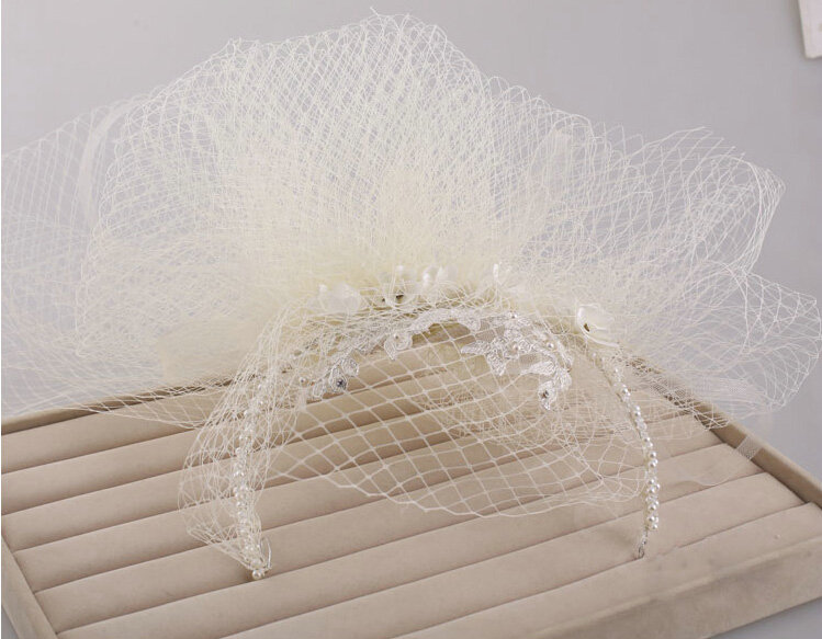 Princess Crystal Pearl Lace Gauze Bridal Fascinator Wedding Dress Prom Face Veils Hair Clip Accessories