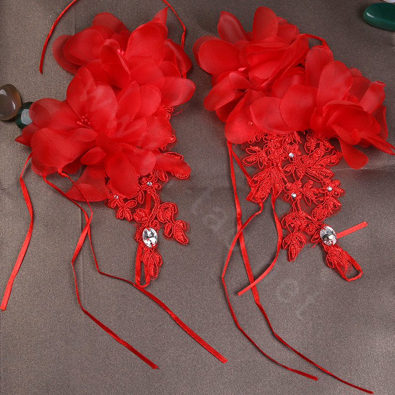 Princess Red Lace Flower Beautiful Bridal Wristlet Wedding Dress Rhinestone Bracelet Chain Accessories
