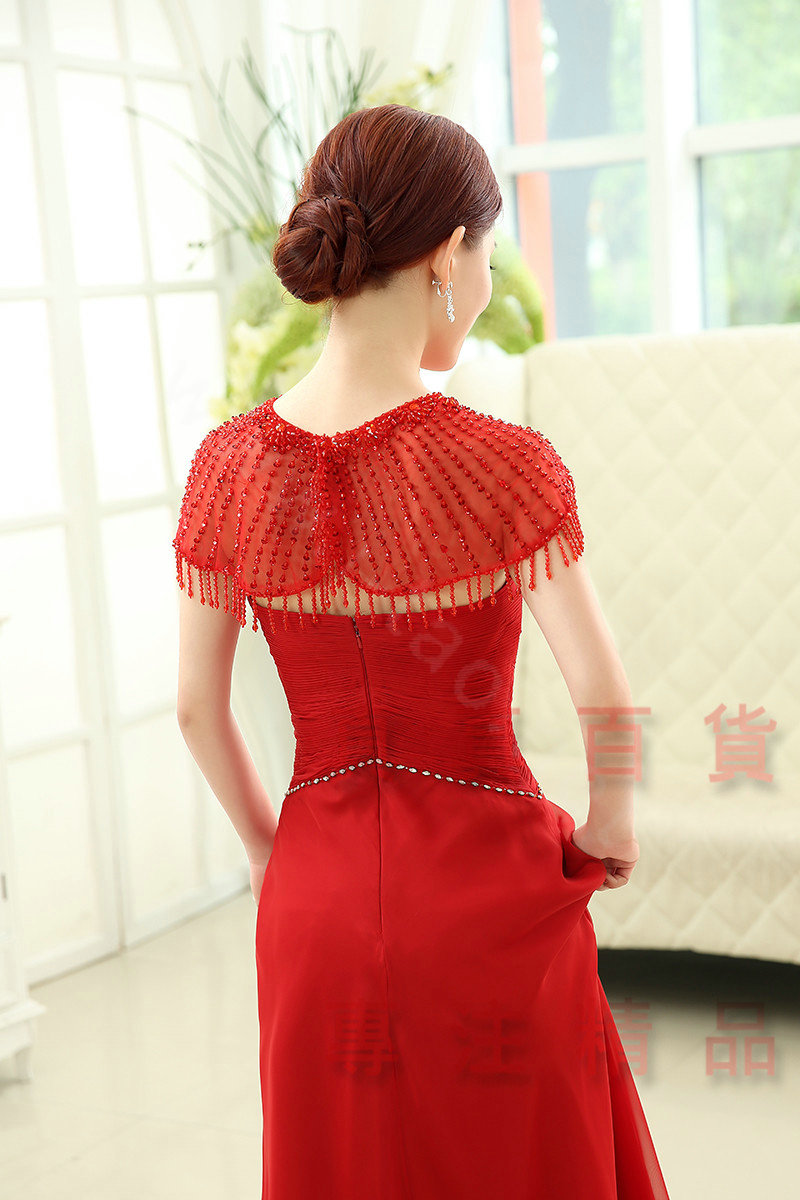 Red Luxurious Bride Lace Sequins Wedding Shawl Crystal Bead Tassel Bridal Shoulder Chain Jewelry