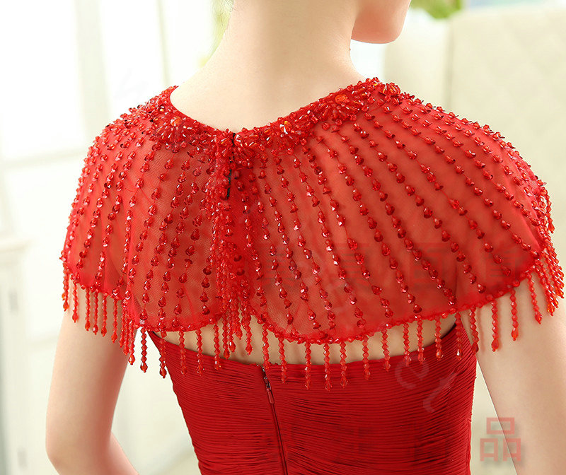 Red Luxurious Bride Lace Sequins Wedding Shawl Crystal Bead Tassel Bridal Shoulder Chain Jewelry
