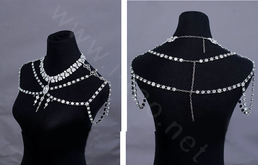 Retro Queen Heart Crystal Bridal Necklace Rhinestone Large Shoulder Body Chain Wedding Jewelry