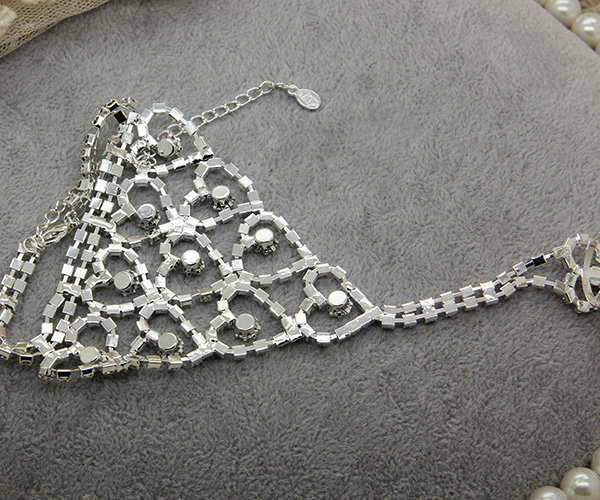 Simple Hollow Heart Rhinestone with Ring Bracelet Bridal Wedding Crystal Stage Hand Chain Accessories