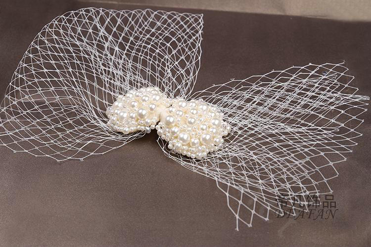 Sweety Bowknot Pearl Beads Gauze Bridal Fascinator Wedding Dress Prom Face Veils Hair Clip Accessories
