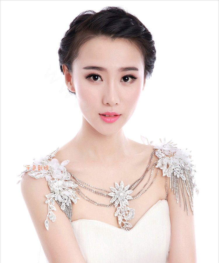 Sweety Bride Wedding Lace Flower Tassel Crystal Shawl Rhinestone Bridal Princess Shoulder Chain Jewelry