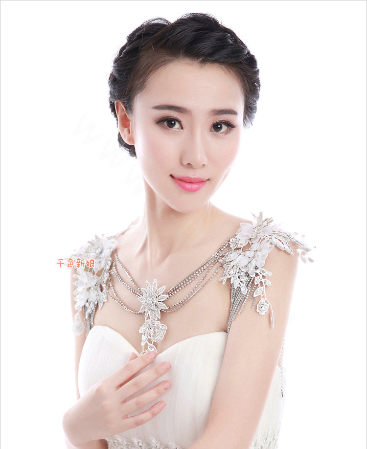 Sweety Bride Wedding Lace Flower Tassel Crystal Shawl Rhinestone Bridal Princess Shoulder Chain Jewelry